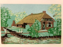 Gieters-huis houtdruk, 10x15cm