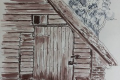 Schuur Basse. Gewassen pentekening 20x20-cm