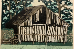 Schuur Hareweg, houtdruk 15x15 cm