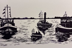 Sleepboten op het Zwartewater-zwartwit